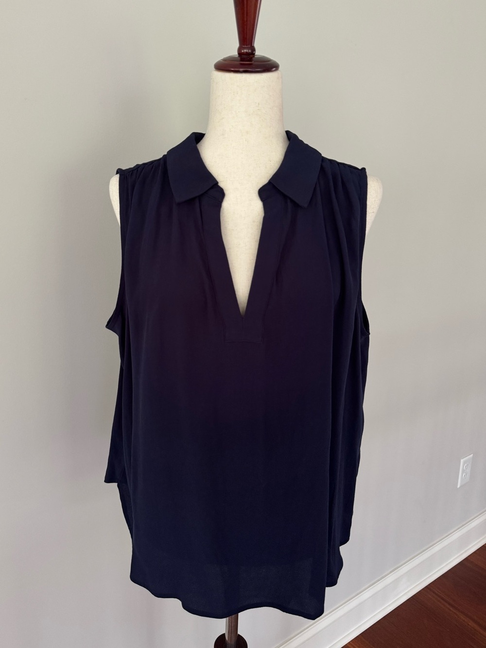 LOFT Sleeveless Navy Collared V-Neck Top - NWT